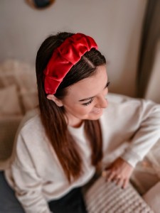 Opaska damska  marszczona welur RED