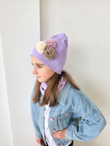 Komplet LILA czapka z pomponami + komin