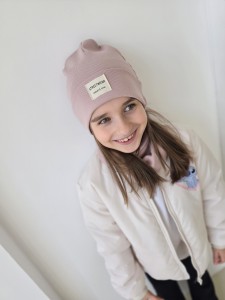 Komplet beanie PUDER PINK jednowarstwowy    